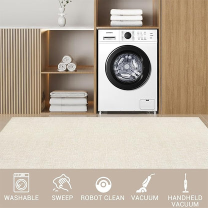 Garvee Large Rugs for Living Room 10x13 Textured Washable Area Rug, Beige | Modern Solid Color Non Slip Backing Low Pile Non Shedding Stain Resistant Minimalist Rug for Dining Room Nursery Bedroom