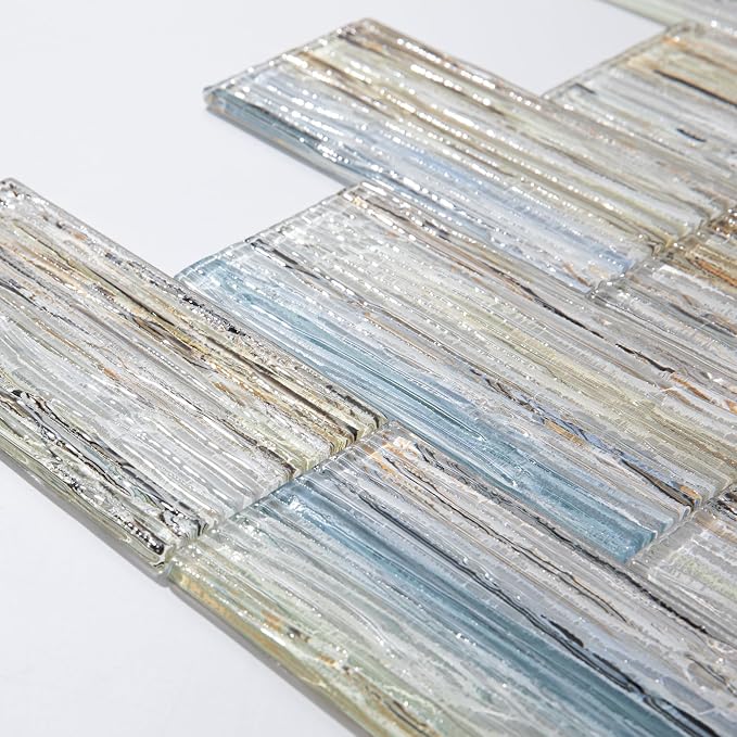 Glass Subway Tile, 3x6 Inch Glass Tile for Kitchen Backsplash Bathroom Shower Wall Sunshine Beach (40 Pcs 5 sq.ft)