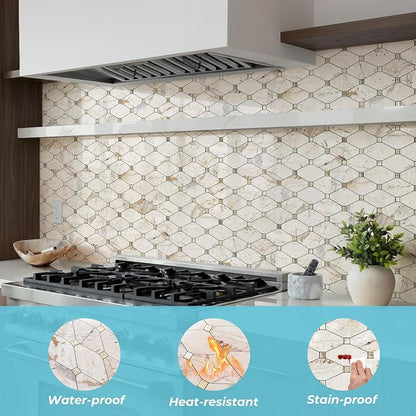 STICKGOO 1 Sheet Peel and Stick Backsplash, Glossy Pandora Marble | Marble Kitchen Backsplash, Stick on Wall Tiles, For Kitchen, Bathroom, RV, Fireplace