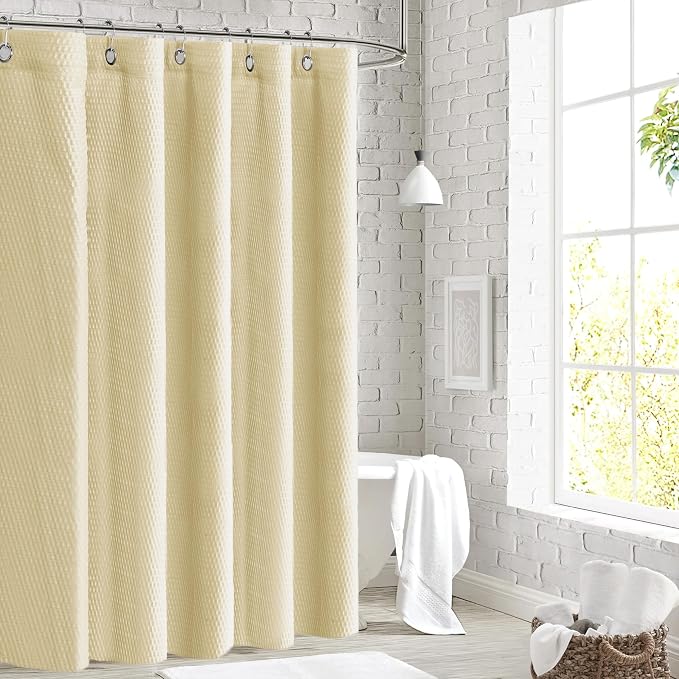 Tititex Solid Beige Cloth Fabric Shower Curtain Liner with 2 Magnets - Texture Soft Hotel Quality Waterproof Shower Liner, Light-Weight & Machine Washable 72x72 inch