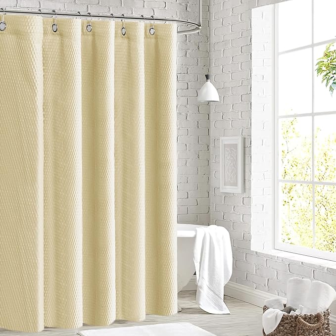 Tititex Solid Beige Cloth Fabric Shower Curtain Liner with 2 Magnets - Texture Soft Hotel Quality Waterproof Shower Liner, Light-Weight & Machine Washable 72x78 inch