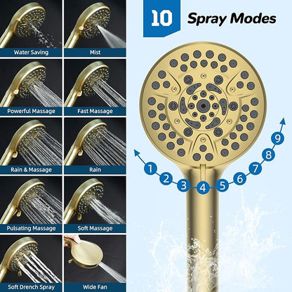 Hibbent cUPC Certified High Pressue 13'' Rainfall Shower Head with 5-Spray | Shower Heads with Handheld 10-Spray Combo, All Metal Easy Reach 4-way Diverter Arm, 71'' Hose & Holder, Brushed Gold