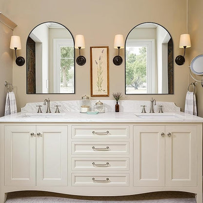 Vanity Bathroom Mirror for Wall, 2 Pack 30"x20" Arched Bathroom Mirror for Over Sink, Arched Metal Frame for Bedroom, Living Room, Entryway, Hanging or Leaning, Black