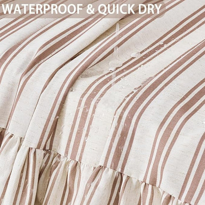 ORTIGIA Linen Textured Ruffle Shower Curtain 72x72 Inch with Metal Hooks, Vintage Cream-Brown Waterproof Bath Curtain for Rustic Farmhouse Bathroom Decor