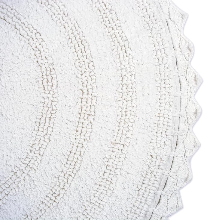 DII Crochet Collection Reversible Bath Mat, Round, 27.5" Diameter, White