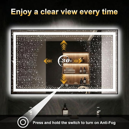 LED Bathroom Mirror with Light, 30x50 Vanity Mirror for Wall with Frame | Anti-Fog, Dimmable 3 Colors, Memory Function, Backlit and Front Lit, Shatter-Proof Glass, Plug-in/Hardwired