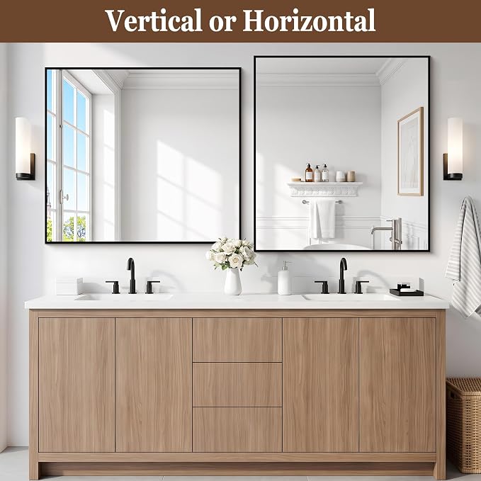 DESBING Black Bathroom Mirror for Wall, 36x40 Inch Rectangle Mirrors with Metal Frame, Modern Vanity Wall Mirror Decor for Entryway Hangs, Bathroom Living Room Horizontal or Vertical