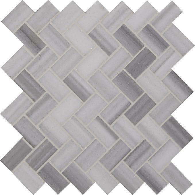 MSI Bergamo 12 in. x 12 in. Herringbone Polished Marble Mosaic Tile, Mesh-Mounted, for Kitchen Backsplash, Bathroom, Floor, Accent Wall, and Shower Wall, Gray