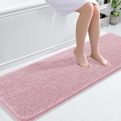 OLANLY Bathroom Runner Rugs 59x20, Extra Soft Absorbent Chenille Bath Rugs | Dusty Rose, Quick-Drying Rubber Backing, Washable Long Bath Mat for Bathroom Floor, Tub and Shower, Home Decor Accessories