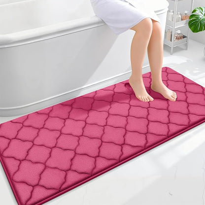 OLANLY Memory Foam Bath Mat Rug 59x24, Ultra Soft and Absorbent Bathroom Rugs, Non-Slip, Comfortable, Machine Washable Bath Carpet for Bathroom Floor, Tub, Shower and Home Decor Accessories, Deep Pink