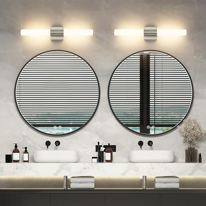 Brushed Nickel Bathroom Light Fixture 5CCT Dimmable 18W Led Bathroom Vanity Lights Over Mirror Modern Bath Lights for Mirror