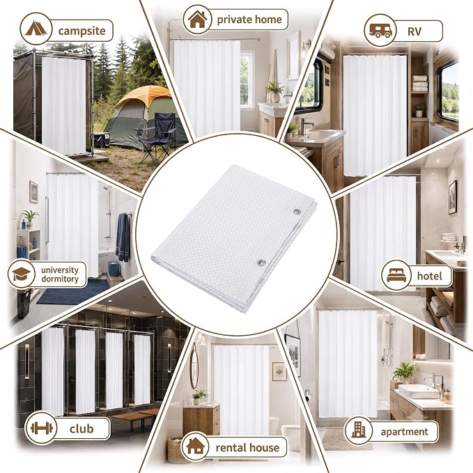 Siiluminisoy Shower Curtain and Liner Set, Waffle Shower Curtain Set with 12 Stainless Steel Hooks, Waterproof Luxury Fabric Shower Curtains for Bathroom and Hotel, White, 72" W x 84" H