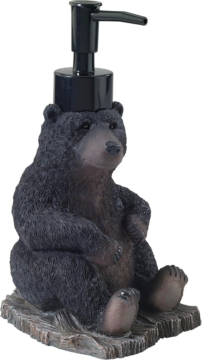 Avanti Linens - Soap Dispenser/Lotion Pump, Resin Countertop Accessories, Animal Bathroom Decor (Black Bear Lodge Collection)