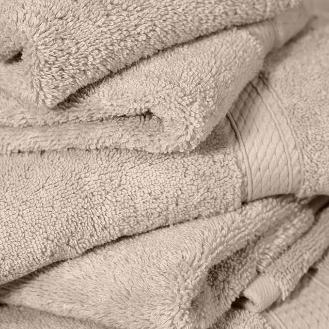 SUPERIOR Egyptian Cotton Ultra Plush & Absorbent, 6 Piece Set, Stone | Quick Dry, Soft Luxury Towel Set, Bath Essentials, Guest Bath, Spa, 2 Bath, 2 Hand, 2 Face Towels, Madeline Towels