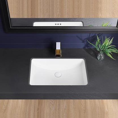 Undermount Bathroom Sink 24x16 Inch Small Bathroom Sink White Porcelain Ceramic Bathroom Under Counter Lavatory Vanity Sink Basin Rectangular Undermount Sinks with Overflow