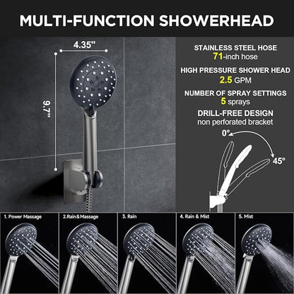 Veken Gunmetal Gray 11.8" High Pressure Shower Head with Handheld, Durable | Handheld Shower with Multi Spray Modes, Rainfall Combo with 15" Metal Extension Arm, Detachable Dual Shower, Bathroom Decor