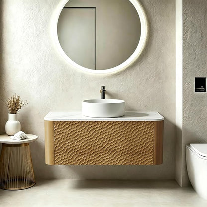 36 Inch Modern Bathroom Vanity with Ceramic Sink, Floating Bathroom Vanity Cabinet with Sintered Stone Top&Solid Wood Hammered Frame, Single Sink Bathroom Vanities w/Soft-Close Drawers,Natural
