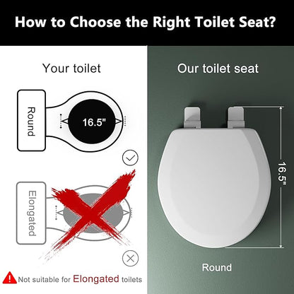 Round Toilet Seat Angol Shiold Quiet-Close Molded Wood Toilet Seat with Non-Slip Adjustable Hinges, Anti-Pinch Bumpers, Easy Install & Clean（White, Round 16.5''）