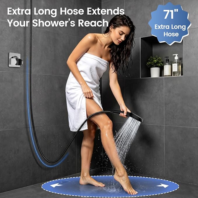 FEELSO Shower Head with Handheld Spray, 8" High Pressure Rain Showerhead | 7+8 Modes Dual Shower Head, Anti-Clog Nozzles, 71” Shower Hose Extra Long, Adjustable Holder, Shower Separately or Together