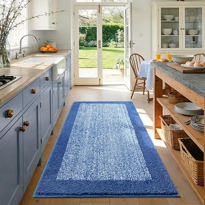 48x32 Large Bathroom Rugs Washable Non Slip, Blue Bath Mat for Bathroom Floor Tub, Soft Absorbent Quick Dry Mats for Shower, Bathtub,Home Decor