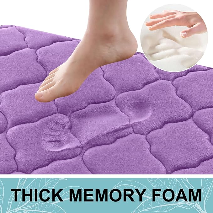 OLANLY Memory Foam Bath Mat Rug 24x16, Ultra Soft and Absorbent Bathroom Rugs, Non-Slip, Comfortable, Machine Washable Bath Carpet for Bathroom Floor, Tub, Shower and Home Decor Accessories, Lavender