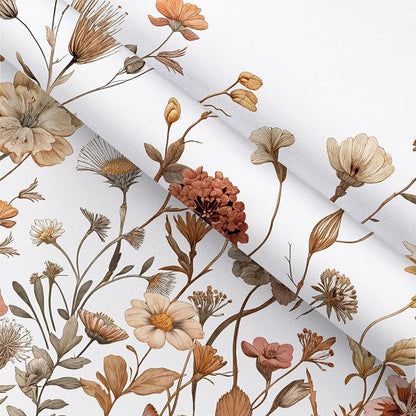 Vintage Boho White Floral Shower Curtain, Brown Cream Tan Rustic Farmhouse Flower Shower Curtain Set, Cute Botanical Wlidflowers Fabric Shower Curtains Decoration, 72X72 Aesthetic Bathroom Accessories
