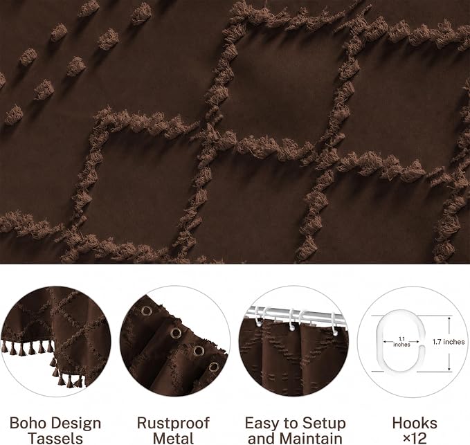 Siiluminisoy Brown Shower Curtain Woven Fabric Extra Long Shower Curtain for Bathroom 72 x 84 Tufted Chevron Striped Shabby Chic Textured, Modern Farmhouse Minimalist Shower Curtain Set