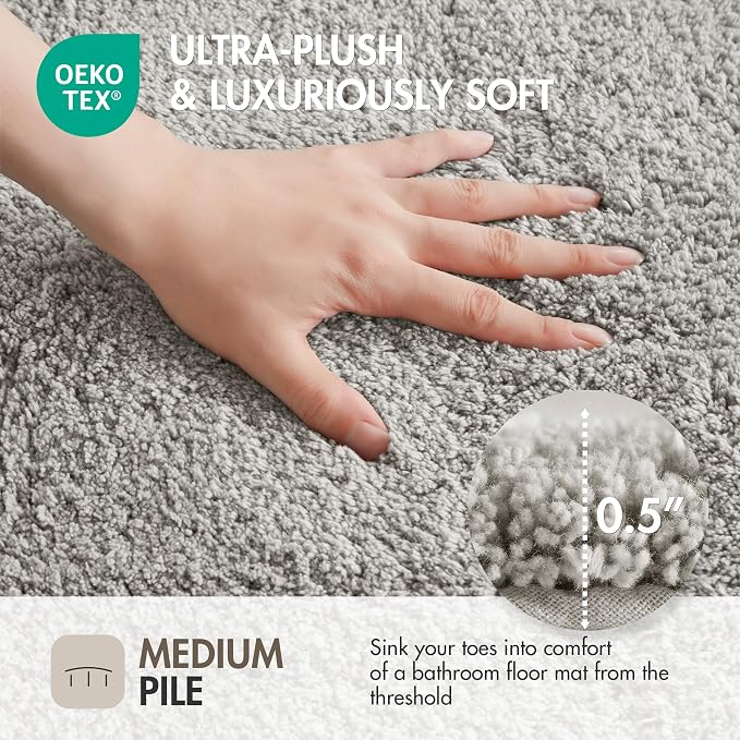 Madison Park Evan 100% Cotton Bath Runner Plush Absorbent, 24" x 72", Grey | Non-slip Backing, OEKO TEX, Luxurious Tufted Plush Bath Rug for Bathroom, Quick Dry, Spa Design Decorative for Shower Room