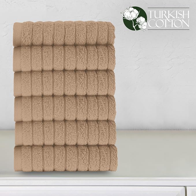 Elegant Comfort 100% Turkish Cotton Corduroy Ribbed Luxury Washcloths 6 Pack Soft 13 x 13 Inch - Higly Absorbent, Durable, Quick Dry, Spa Premium Hotel Quality for Bathroom or Travel, Taupe