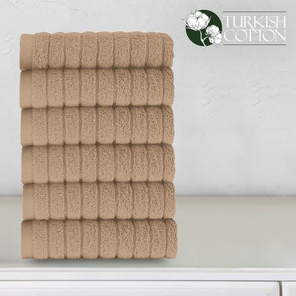 Elegant Comfort 100% Turkish Cotton Corduroy Ribbed Luxury Washcloths 6 Pack Soft 13 x 13 Inch - Higly Absorbent, Durable, Quick Dry, Spa Premium Hotel Quality for Bathroom or Travel, Taupe