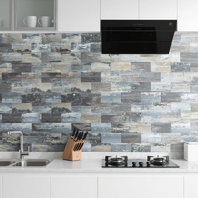 AULIGET 100-Piece Subway Tiles Peel and Stick Backsplash PVC Tile, 3" x 6" Vintage Wood Stick on Tiles for Backsplash Kitchen, Bathroom, Laundry Room, Camper, Fireplace