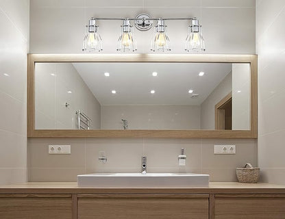 JONATHAN Y 29.5" Chrome Modern Industrial Metal Vanity Light, Bathroom Sconce for Mirror, Reversible 4-Light Wall Lamp with Metal Cage Shade for Hallway, LED Bulb Included (JYL7418A)