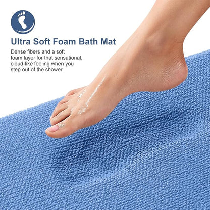 OLANLY Memory Foam Bathroom Runner Rugs 44x24, Long Mats, Cornflower Blue | Soft Quick Dry Bath Rugs, Non-Slip, Absorbent Machine Washable Mat for Bathroom Floor, Tub and Shower, Home Decor Accessories
