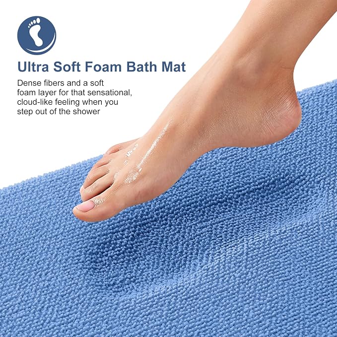 OLANLY Memory Foam Bathroom Runner Rugs 47x24, Long Mats, Cornflower Blue | Soft Quick Dry Bath Rugs, Non-Slip, Absorbent Machine Washable Mat for Bathroom Floor, Tub and Shower, Home Decor Accessories