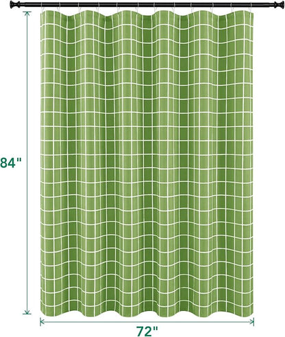 Fabric Farmhouse Shower Curtain-Extra Long Cloth Shower Curtains Bathroom | 72"Wx84"L Sage Green Faux Linen Grid Minimalist Simple Rustic Neutral Shower Curtain-Geometric Plaid Washable Hotel Quality