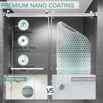 55-60" W x 72"H Frameless Double Sliding Shower Door for Walk-In Shower,5/16" (8mm) SGCC Certified Clear Tempered Safety Glass,Easy-Clean Coating,Quiet Heavy-Duty Roller System,Brushed Nickel