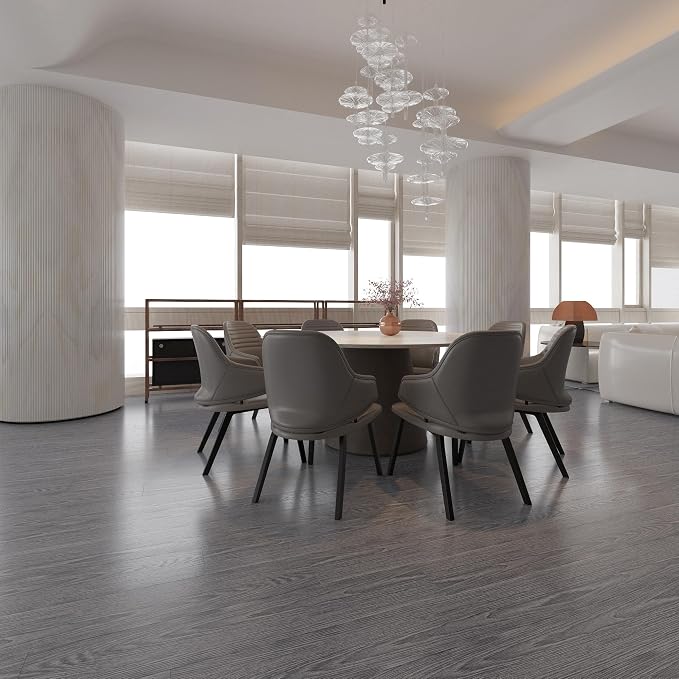 Hilarious Peel and Stick Vinyl Floor Tiles, Dark Gray Wood Look, 36 Planks Cover 54 Sq.Ft Waterproof Self-Adhesive Flooring for Kitchen Bathroom, Living Room, RV, Modern Style Vinyl Flooring, Easy DIY