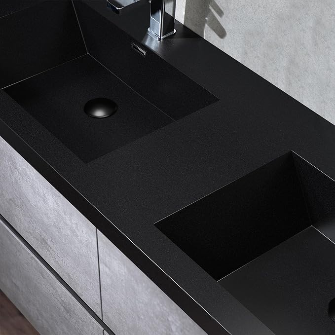 Woodbridge 59 in. W x 19-5/8 in. D Wall Mounted Floating Bathroom Vanity in Gray with Quartz Sand Composite Vanity Top in Matte Black