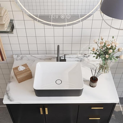 DeerValley DV-1V0001 Bathroom Vessel Sink 19" x 15" Above Counter Sink Rectangle Ceramic Bathroom Sink, Black and White Sinks