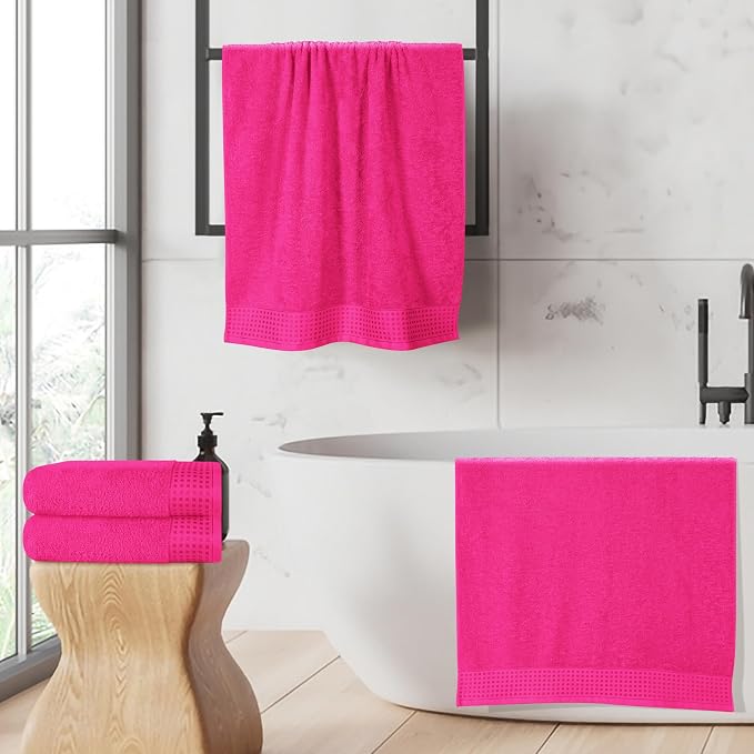 GLAMBURG Ultra Soft 4 Pack Oversized Bath Towel Set 27x54 inches, 100% Cotton Bath Towels, Highly Absorbant Compact Quickdry & Lightweight Towel, Ideal for Gym Travel Camp Pool - Hot Pink