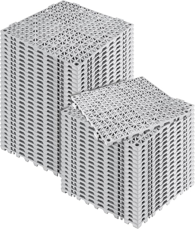 Modular Interlocking Cushion 48 Pack 11.8" x 11.8" Rubber Floor Tiles Non-Slip Splicing Drainage Mats for Deck, Gray