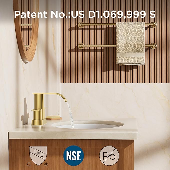 FORIOUS Brushed Gold Bathroom Sink Faucet, Waterfall 4 Inch Centerset Bathroom Faucets with Metal Pop up Drain and cUPC Hose for Basin, Vanity, RV, Lavatory 2 or 3 Hole Sink, 2 Pack