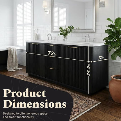 Lavanti Wooderna 72 Inch Bathroom Vanity with Sink – Stylish Firewood Black Vanity Bathroom with Storage Cabinet – Modern Bathroom Vanities with Double Vanity Sink & Quartz Countertop