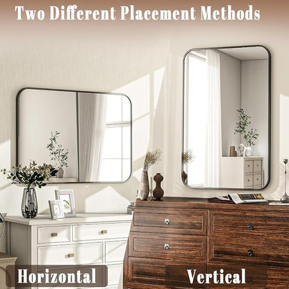 24x36 Inch Black Bathroom Vanity Mirror for Over Sink | Rectangle Wall Mirror for Bathroom with Round Corner, Hangs Horizontally Vertically for Living Room, Bedroom as Home Decor