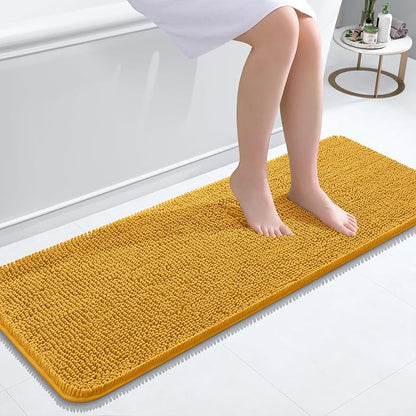 OLANLY Bathroom Runner Rugs 47x17, Extra Soft Absorbent Chenille Bath Rugs | Golden Yellow, Quick-Drying Rubber Backing, Washable Long Bath Mat for Bathroom Floor, Tub and Shower, Home Decor Accessories