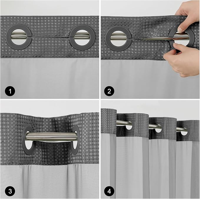 Colorful Star Charcoal Grey No Hook Waffle Shower Curtain Set, 72 x 75 Inch | Snap-In Fabric Liner, Mesh Top Window, Heavy-Duty Waffle Fabric, Waterproof Hotel Style Shower Curtain for Bathroom