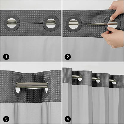 Colorful Star Charcoal Grey No Hook Waffle Shower Curtain Set, 72 x 75 Inch | Snap-In Fabric Liner, Mesh Top Window, Heavy-Duty Waffle Fabric, Waterproof Hotel Style Shower Curtain for Bathroom