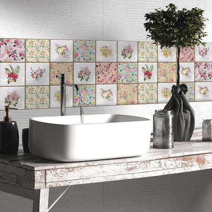 Alwayspon Vinyl Sticker Peel and Stick, Self-Adhesive Wall Tile Transfers Backsplash Sticker Decal for Kitchen Bathroom, 6x6inch/15x15cm 10Pcs, Floral Painting T038