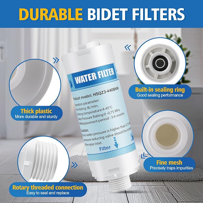 2 Pack Bidet Water Filter and Adapter for Electric Bidet Toilet Seats | Reduce Mineral Deposits, Soften Hard Water, Extends Bidet Lifespan, Easy Installation, Long-Lasting & Low Maintenance