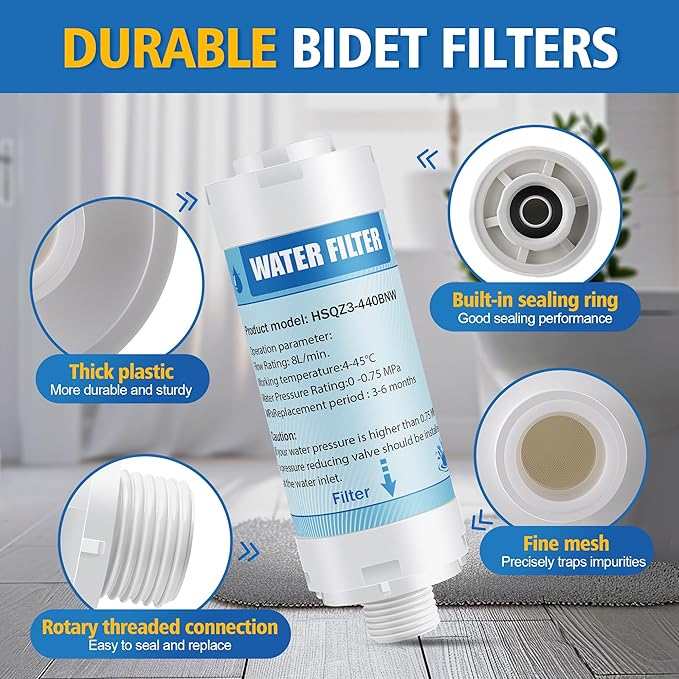 4 Pack Bidet Water Filter and Adapter for Electric Bidet Toilet Seats | Reduce Mineral Deposits, Soften Hard Water, Extends Bidet Lifespan, Easy Installation, Long-Lasting & Low Maintenance